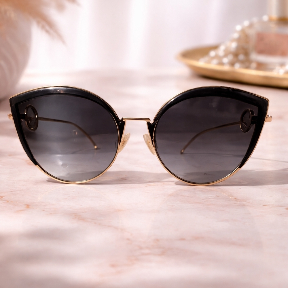 Fendi Black and Gold Cat-Eye Sunglasses